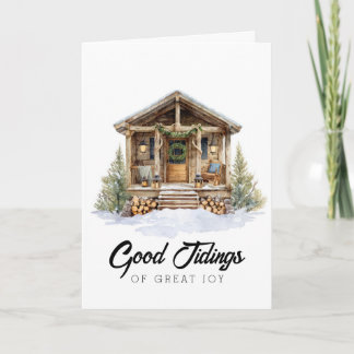 Rustieke hut goede kersttijdingen feestdagen kaart