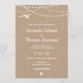 Rustieke huwelijksuitnodiging met een vliegtuig en kaart