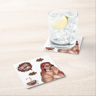 Rustieke illustratie van koffie Cappuccino Brown Vierkante Kartonnen Onderzetter