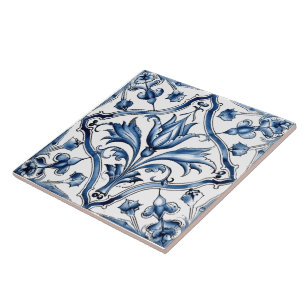 Rustieke Indigo Azulejo Tegels met bloemmotieven Tegeltje