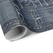 Rustieke Indigo Denim Patchwork Patroon Cadeaupapier (Rol Hoek)