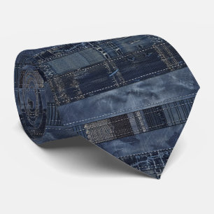 Rustieke Indigo Denim Patchwork Patroon Stropdas