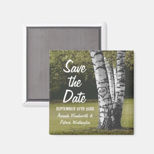 Rustieke Initialen Berkenboom Bruiloft Save the Da Magneet (Voorkant / Achterkant)