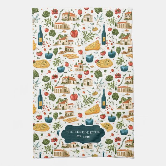 Rustieke Italiaanse keuken Monogram Theedoek (Verticaal)