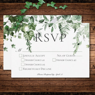 Rustieke Ivy & Sage groen bruiloft diner RSVP Kaartje