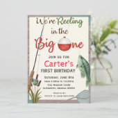 Rustieke Jongens Visserij Eerste Verjaardagsuitnod Kaart (Staand voorkant)