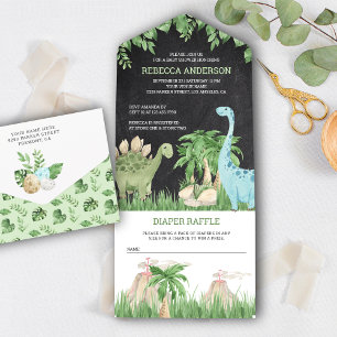 Rustieke Jungle Krijtbord Schattige Dinosaur Baby  All In One Uitnodiging