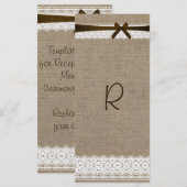 Rustieke jute en vintage kant programmakaart (Voorkant / Achterkant)