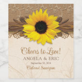 Rustieke jute kant hout zonnebloem bruiloft wijn etiket (Enkel label)