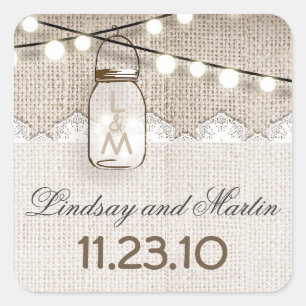 rustieke jute mason jar bruiloft stickers