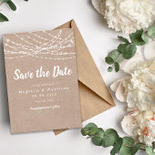Rustieke jute slingerlichten bruiloft save the dat date