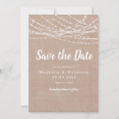 Rustieke jute slingerlichten bruiloft save the dat date (Voorkant)