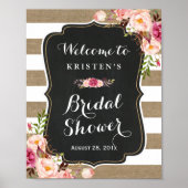 Rustieke jute strepen bloem bruidsfeest bord poster (Voorkant)