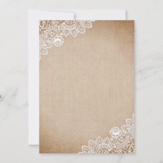  rustieke jute witte kant zonnebloem bruiloft kaart (Achterkant)
