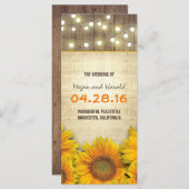 rustieke jute zonnebloemen lichten bruiloft progra programma (Voorkant / Achterkant)