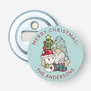 Rustieke Kabouter Sneeuwman Kerst Flesopener Button Flesopener