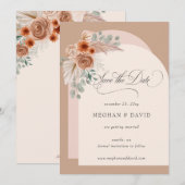 Rustieke kalligrafie Boho Terracotta Pampas Save The Date (Voorkant / Achterkant)