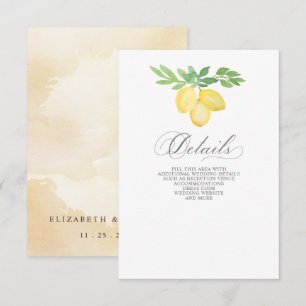 Rustieke kalligrafie Citrus zomer bruiloft Informatiekaartje