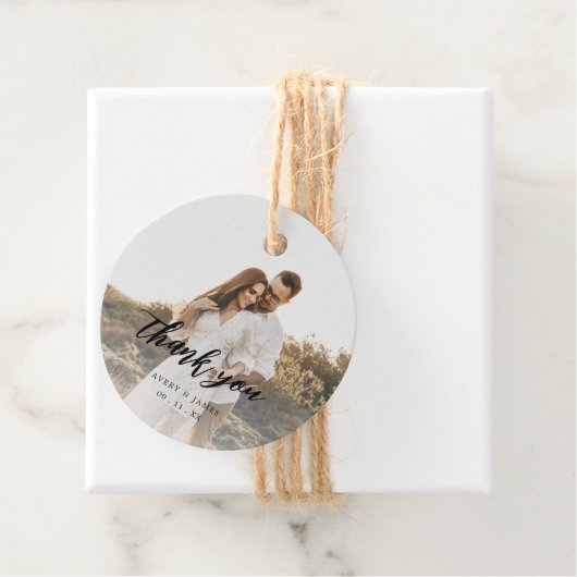 Rustieke kalligrafie foto bruiloft dank u gunst bedankjes labels (In situ)