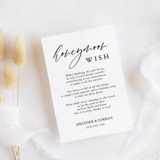 Rustieke kalligrafie huwelijksreis wens  informatiekaartje