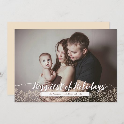 Rustieke kalligrafie & sneeuwvlok Kant Vakantiefot Feestdagenkaart (Voorkant / Achterkant)