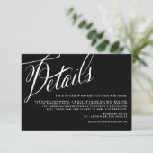 Rustieke kalligrafie Zwart-wit bruiloft Details Informatiekaartje (Staand voorkant)