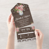 Rustieke Kaneel Roos Bloemige Metselwerk Pot Houte All In One Uitnodiging (Afscheurbaar)