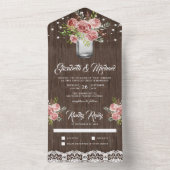 Rustieke Kaneel Roos Bloemige Metselwerk Pot Houte All In One Uitnodiging (Binnen)