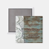 Rustieke kant blauwgroen schuur hout bruiloft opsl magneet (Voorkant / Achterkant)