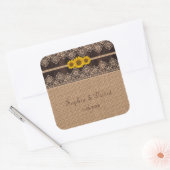 Rustieke kant Burlap hout bruiloft Vierkante Sticker (Envelop)