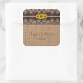 Rustieke kant Burlap hout bruiloft Vierkante Sticker (Tas)
