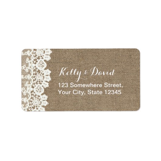 Rustieke Kant & Burlap Vintage bruiloft Etiket (Voorkant)