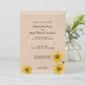 Rustieke Kant & Burlap Zonnebloemen Bruiloft Kaart (Staand voorkant)