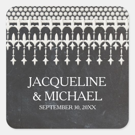 Rustieke Kant Chalkboard Script Typografie Vierkante Sticker (Voorkant)