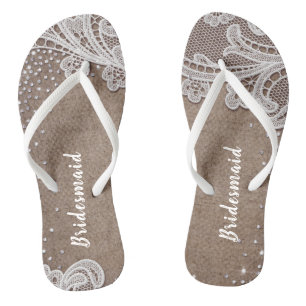 Rustieke kant en jute zilveren glitter bruidsmeisj teenslippers