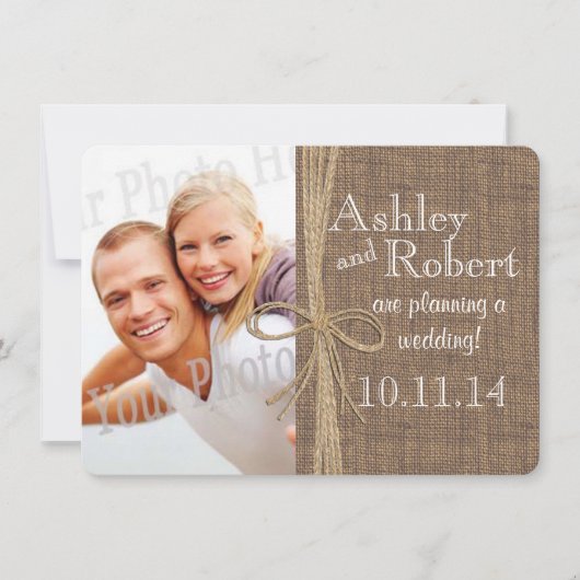 Rustieke Kant en Twine Foto Opslaan van de Datum Save The Date (Voorkant)