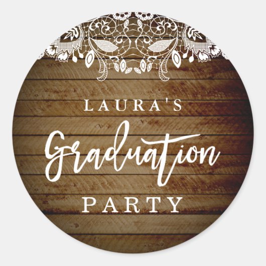 Rustieke kant hout afstudeerfeest sticker (Voorkant)