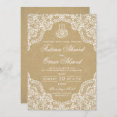  rustieke kant islamitische moslim bruiloft kaart (Voorkant / Achterkant)