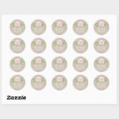 Rustieke Kant Kraft Roze Waterverf Bloem | Bruilof Ronde Sticker (Vel)