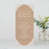 Rustieke kant & Medium Burlap Wedding Programma (Staand voorkant)