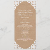 Rustieke kant & Medium Burlap Wedding Programma (Voorkant)