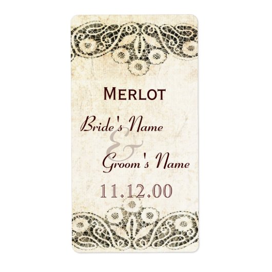 Rustieke kant op burlap land bruiloft etiket (Voorkant)