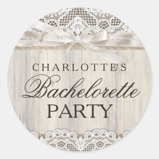 Rustieke  Kant & Wood Bachelorette Sticker (Voorkant)