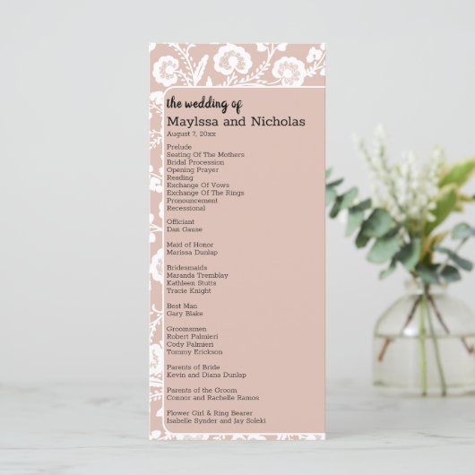 Rustieke kanten bruiloft programma (Staand voorkant)