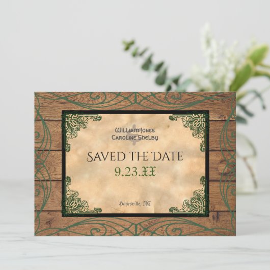 Rustieke Keltische Claddagh Save the Date Kaart (Staand voorkant)