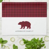 Rustieke Kerst Beer Plaid Familienaam Theedoek (Gevouwen)