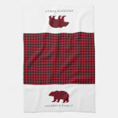 Rustieke Kerst Beer Plaid Familienaam Theedoek (Verticaal)