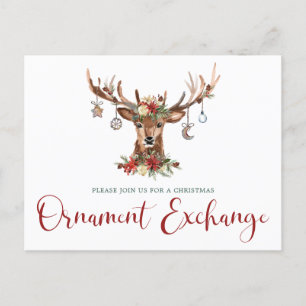 Rustieke Kerst Bloemen Antlers Ornament Exchange Feestdagenkaart