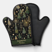 Rustieke Kerst Evergreen Bomen Groen en Goud Ovenwant (Voorkant / Achterkant)