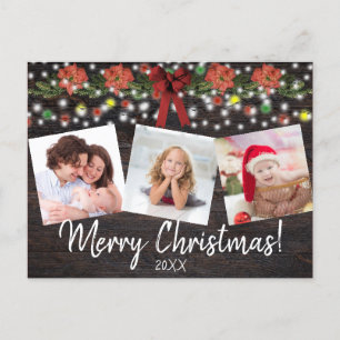 Rustieke Kerst Feestelijke Lichten & Garland 3 Fot Feestdagenkaart